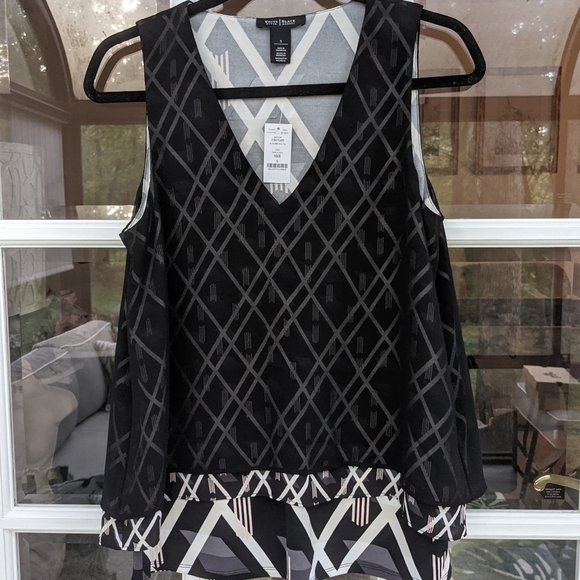 WHBM Layered Split Back V Neck Sleeveless High Low Blouse - Picture 1 of 7